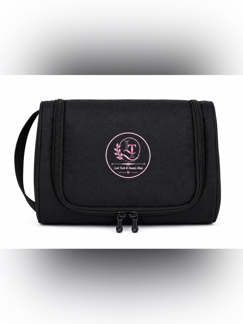 Black Cosmetic Travel Bag with Pink Logo - Unbranded